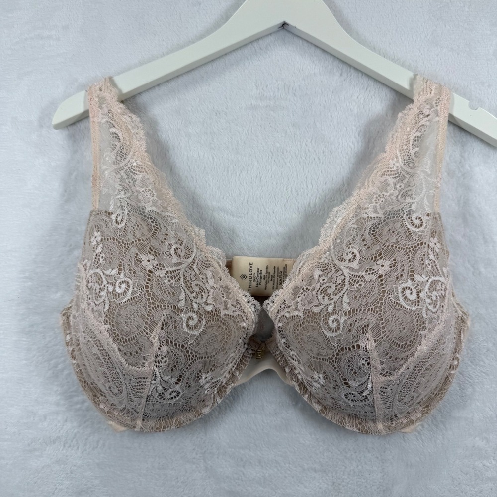ThirdLove 24/7 Lace Contour Plunge Bra‎ 36F Blush Pink Floral Mesh Underwire